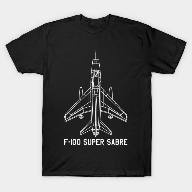 F-100 Super Sabre Jet Fighter Plane Blueprint T-Shirt by Battlefields